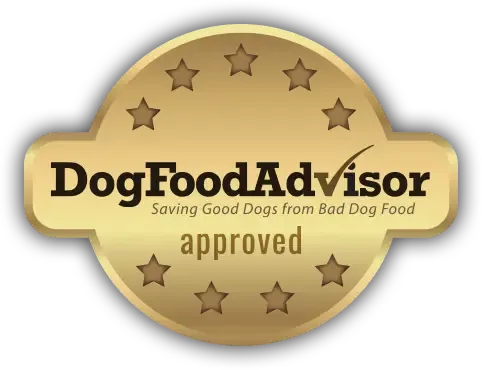 Dog Food Advisor approval badge for Victor and NutriSource dog food