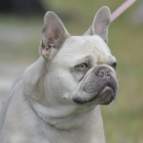 Non-standard cream French Bulldog with lighter eye color and reduced nose pigment